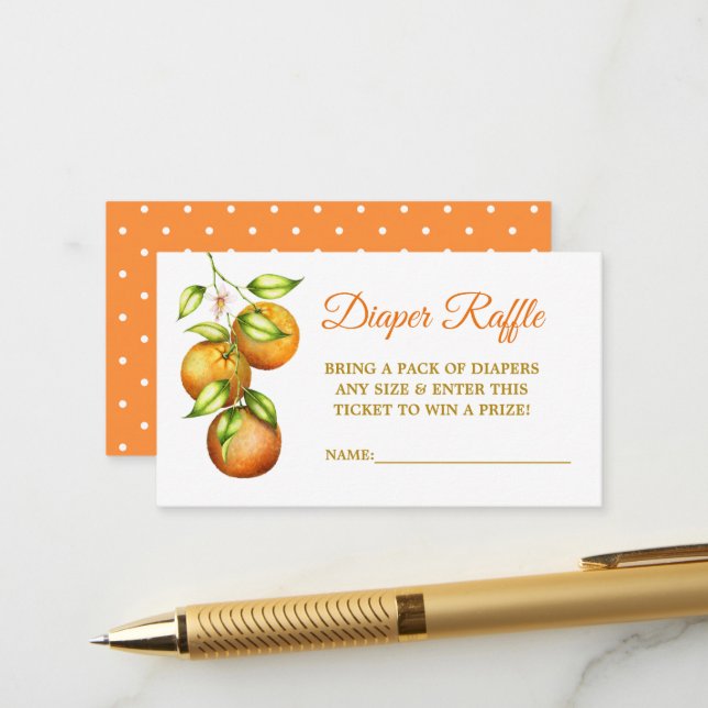 Carte D'accompagnement Aquarelle Oranges Bébé Douche Cheveux Raffle Dots (Devant/Arrière en situation)