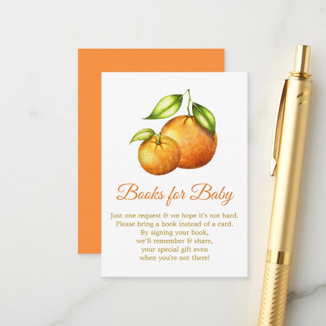 Carte D'accompagnement Aquarelle Oranges Citrus Livres Pour Baby shower (Devant/Arrière en situation)