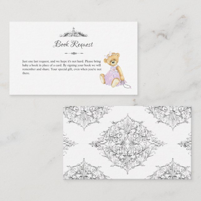 Carte D'accompagnement Aquarelle ours en peluche petite dame Demande de r (Devant / Derrière)