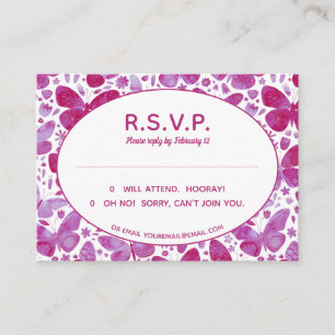 Carte D'accompagnement Aquarelle Papillon rose R.S.V.P.