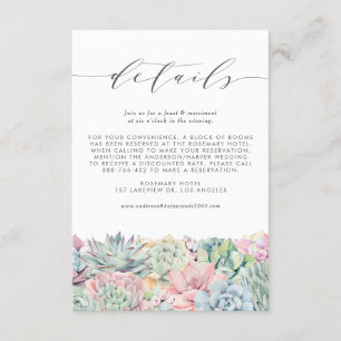 Carte D'accompagnement Aquarelle Pastel Succulents Détails du Mariage
