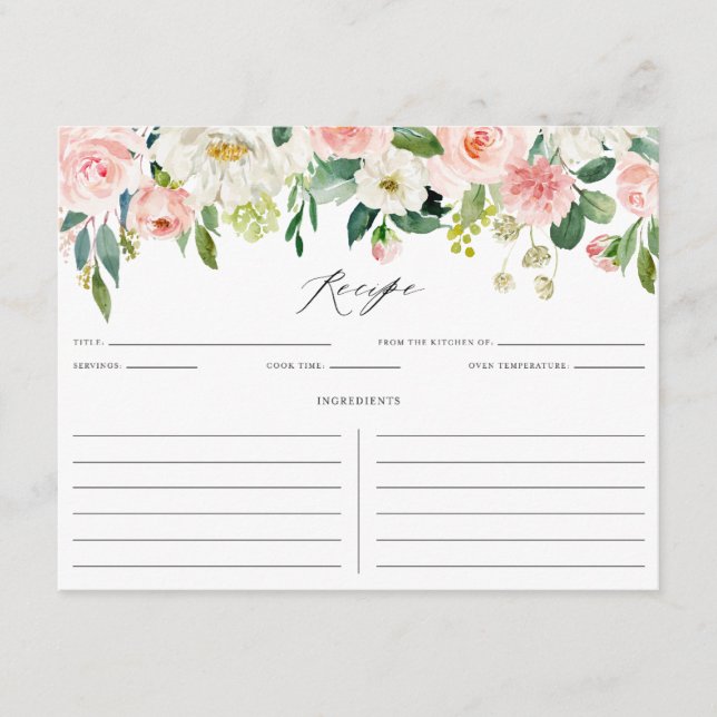 Carte D'accompagnement Aquarelle Peach Rose Floral Garland Recette (Devant)