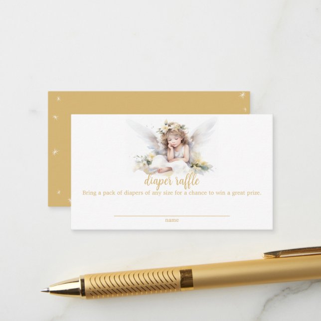Carte D'accompagnement Aquarelle Petit Angel Bébé Déchets Raffle (Devant/Arrière en situation)