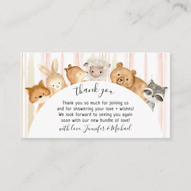 Carte D'accompagnement Aquarelle Pinceau Forêt Bébé Animaux Merci (Devant)