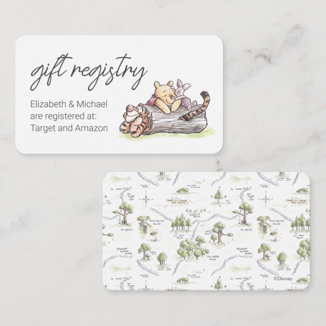 Carte D'accompagnement Aquarelle Pooh & Pals Baby shower Cadeau Registre (Devant / Derrière)