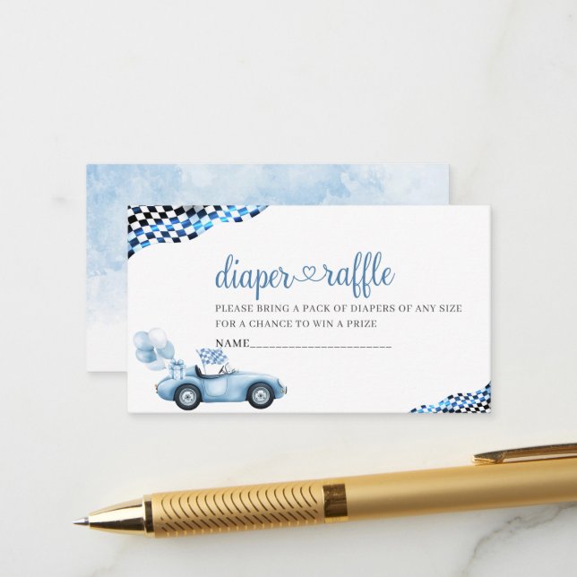 Carte D'accompagnement Aquarelle Race Voiture baby shower tombole de couc (Devant/Arrière en situation)