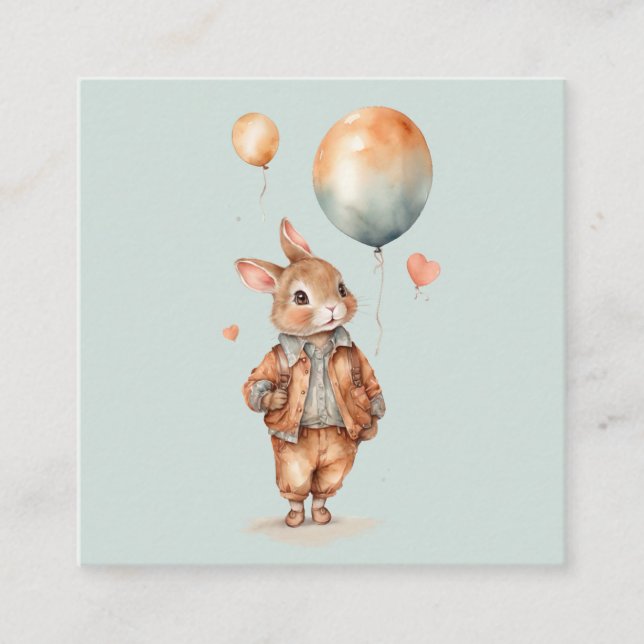 Carte D'accompagnement Aquarelle rétro Petit garçon lapin avec ballons (Devant)