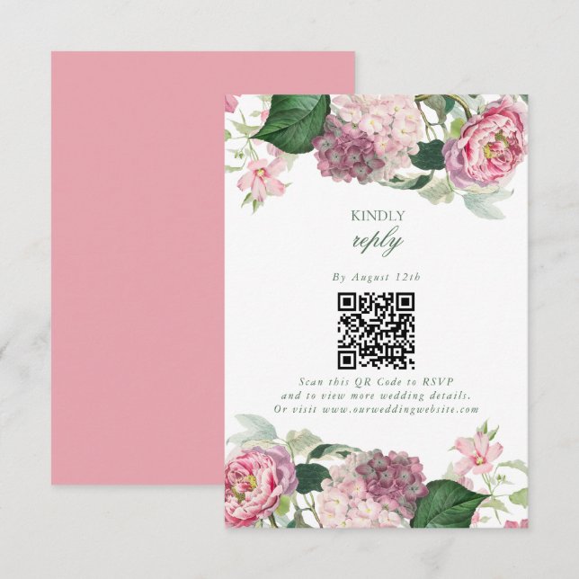 Carte D'accompagnement Aquarelle romantique Fleurs roses Mariage de jardi (Devant / Derrière)