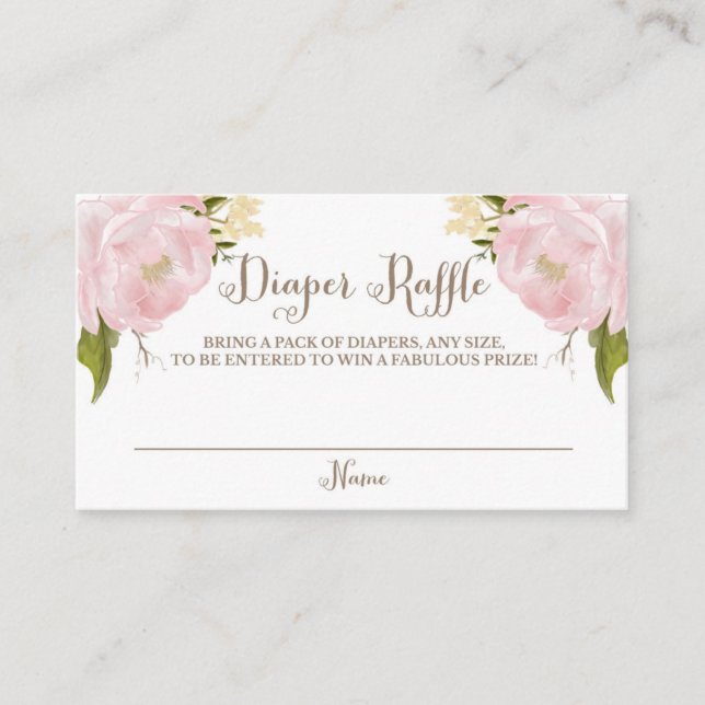 Carte D'accompagnement Aquarelle romantique Peonas roses Raffle de couche (Devant)