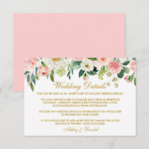 Carte D'accompagnement Aquarelle rose Blush Floral Mariage Or