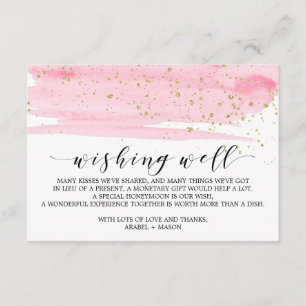 Carte D'accompagnement Aquarelle rose Blush & Or Mariage Wishing well