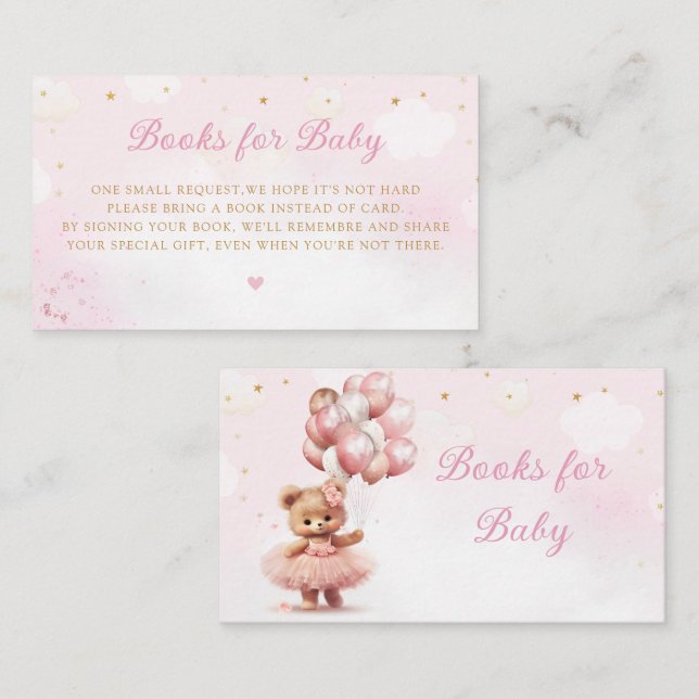 Carte D'accompagnement Aquarelle rose Boho Teddy Bear Livres pour bébé (Devant / Derrière)