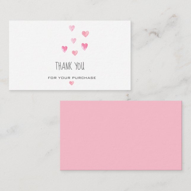 Carte D'accompagnement Aquarelle rose coeur roux simple merci (Devant / Derrière)
