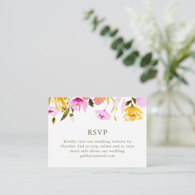 Carte D'accompagnement Aquarelle rose élégant Mariage floral RSVP QR (Debout devant)