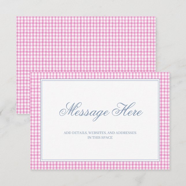 Carte D'accompagnement Aquarelle rose et blanc En vichy Mariage (Devant / Derrière)