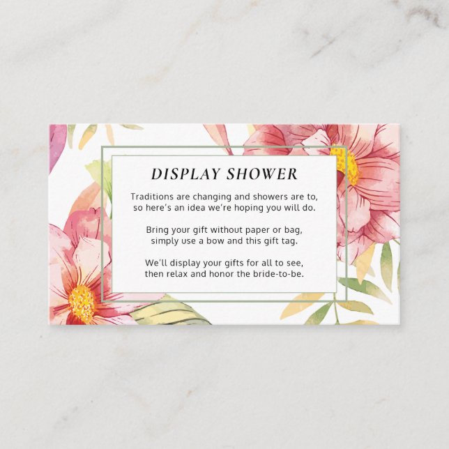 Carte D'accompagnement Aquarelle rose Fleurs Affichage nuptiale Douche (Devant)