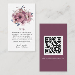 Carte D'accompagnement Aquarelle rose fleurs QR Code Mariage RSVP