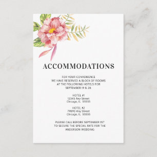 Carte D'accompagnement Aquarelle rose Floral Mariage Hébergements