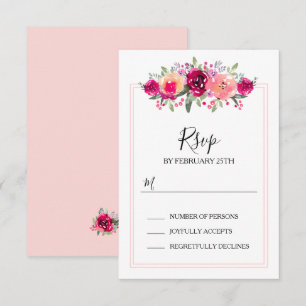 Carte D'accompagnement Aquarelle Rose Floral Mariage Réception