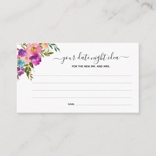 Carte D'accompagnement Aquarelle rose Floral Votre Date Nuit Idée (Devant)