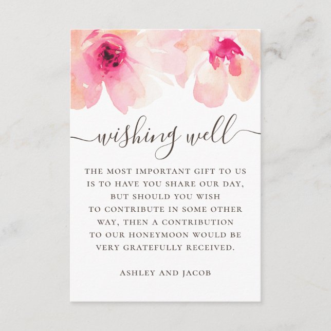 Carte D'accompagnement Aquarelle rose mariage floral rose (Devant)