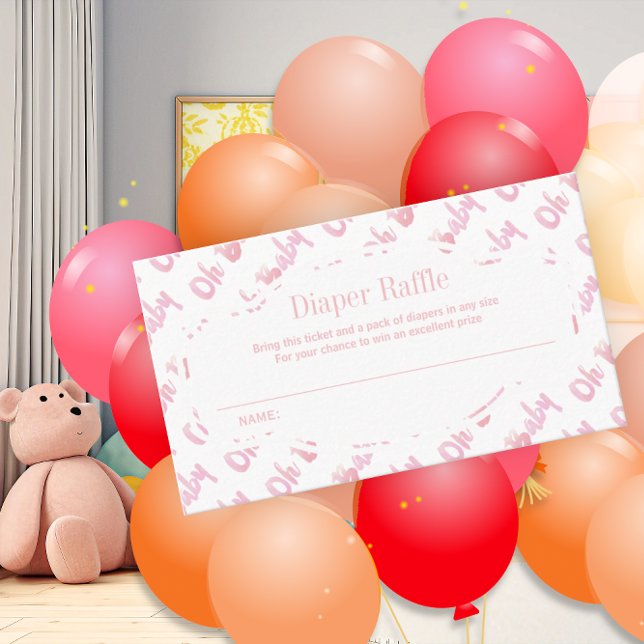 Carte D'accompagnement Aquarelle rose Oh Baby Diaper Raffle (Créateur téléchargé)