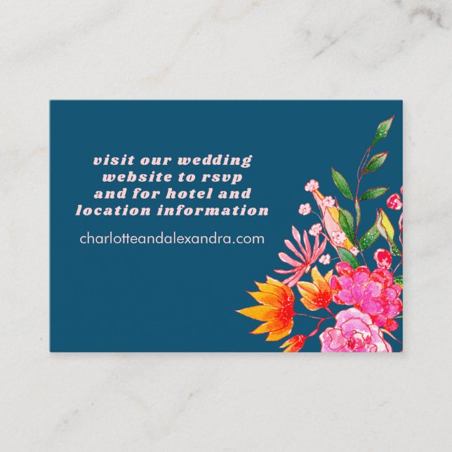Carte D'accompagnement Aquarelle rose orange marine Fleurs Mariage Décont (Devant)