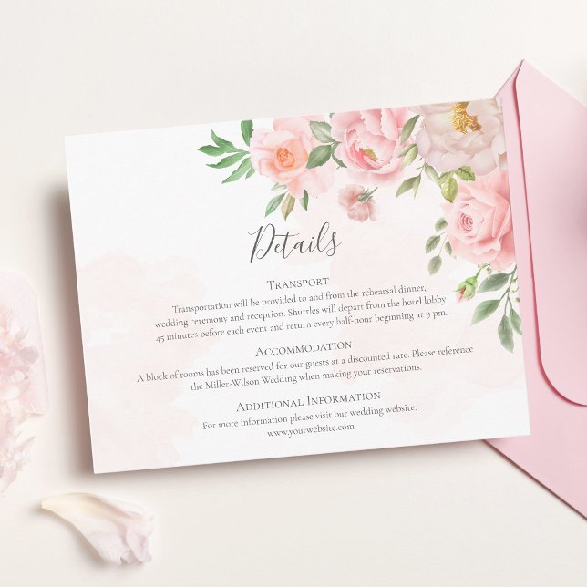 Carte D'accompagnement Aquarelle rose pâle Mariage de verdure Florale (Créateur téléchargé)