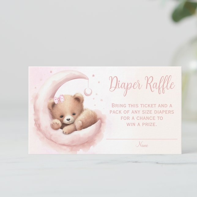 Carte D'accompagnement Aquarelle rose pâle Raffle de l'ours fille couche (Créateur téléchargé)
