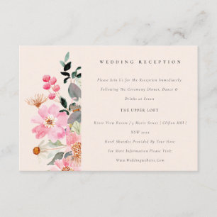 Carte D'accompagnement Aquarelle rose pâle Réception de mariage florale