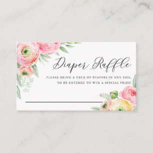 Carte D'accompagnement Aquarelle rose Ranunculus Fleurs de couches Raffle