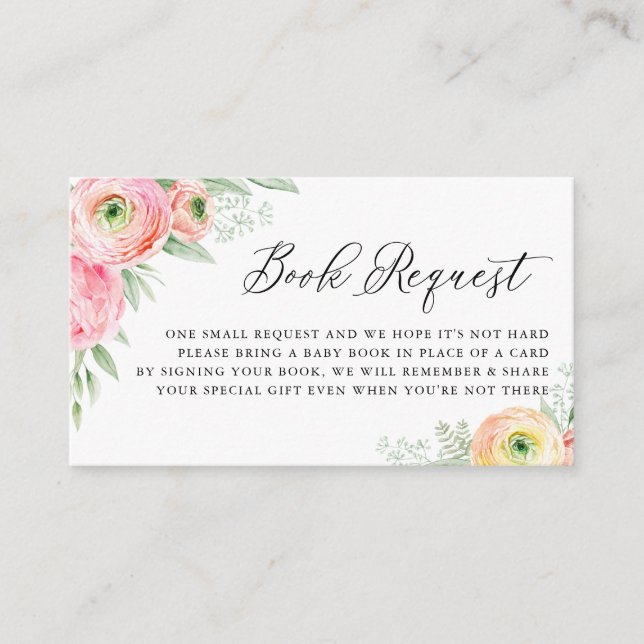 Carte D'accompagnement Aquarelle rose Ranunculus Fleurs Demande de réserv (Devant)