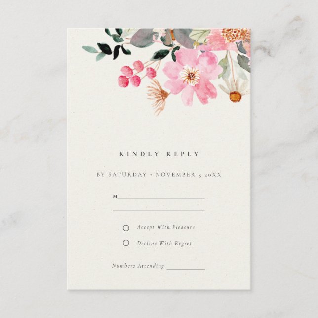 Carte D'accompagnement Aquarelle rose vif Mariage floral RSVP (Devant)