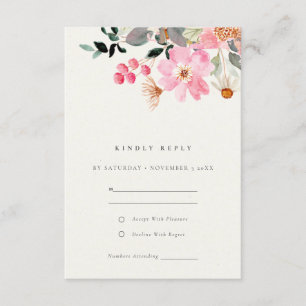 Carte D'accompagnement Aquarelle rose vif Mariage floral RSVP