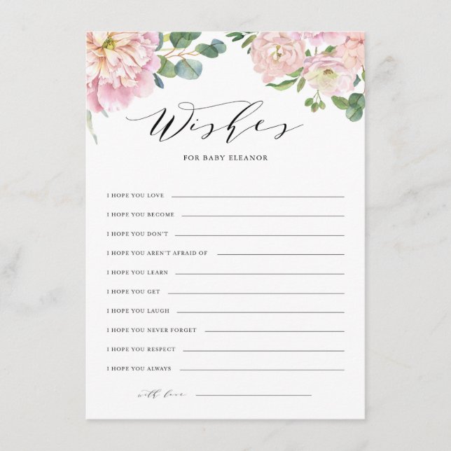 Carte D'accompagnement Aquarelle rose vif Roses Baby showers souhaits (Devant)