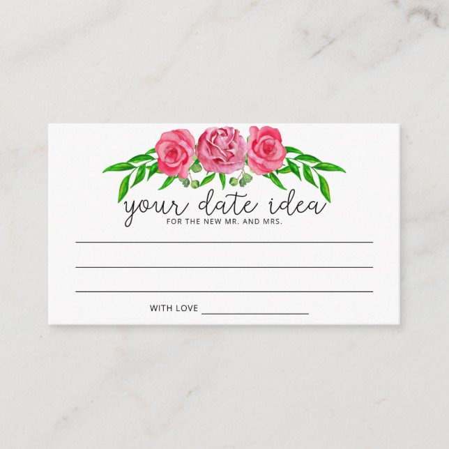 Carte D'accompagnement Aquarelle roses Date nuit idées \ Date jar (Devant)