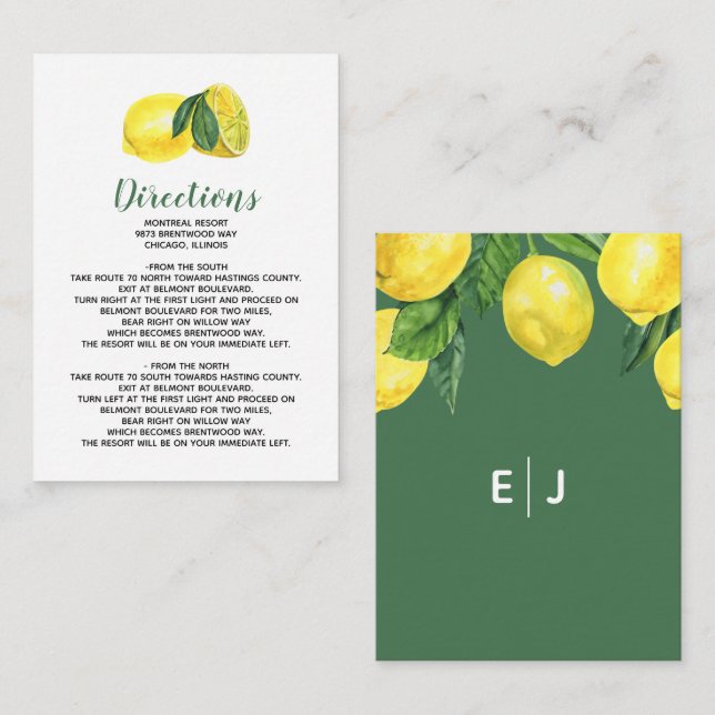 Carte D'accompagnement Aquarelle rustique Citrus Lemon Mariage (Devant / Derrière)