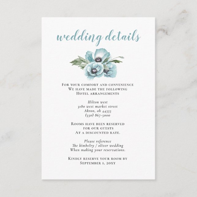 Carte D'accompagnement Aquarelle rustique Floral Dusty Mariage bleu (Devant)