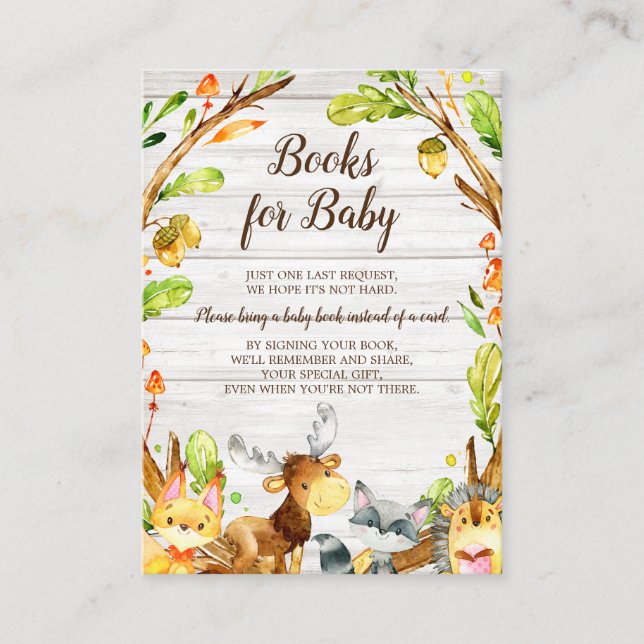 Carte D'accompagnement Aquarelle rustique Woodland Baby Book Demande (Devant)