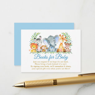 Carte D'accompagnement Aquarelle Safari Animaux Blue Gold Livres pour béb