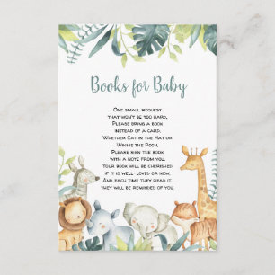 Carte D'accompagnement Aquarelle safari animaux livres pour bébé