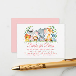 Carte D'accompagnement Aquarelle Safari Animaux Rose Livres pour bébé