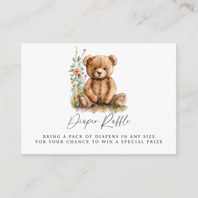 Carte D'accompagnement Aquarelle simple Teddy Bear Baby Diaper Raffle (Devant)