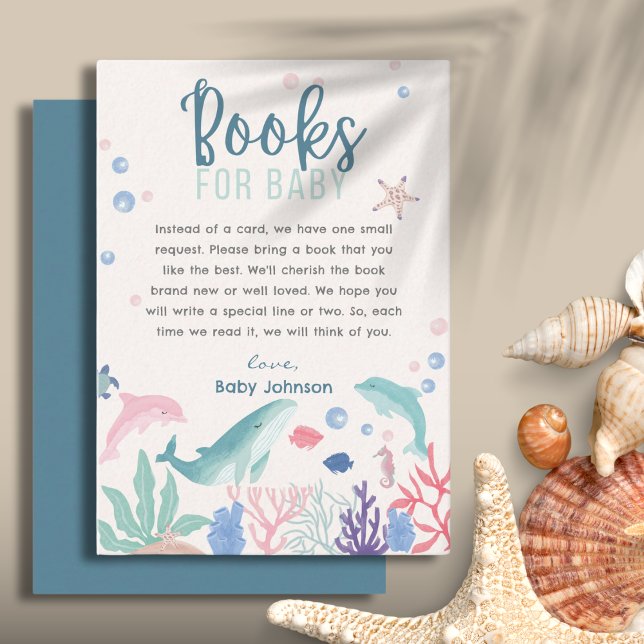 Carte D'accompagnement Aquarelle sous la mer Livres pour le Baby shower (Créateur téléchargé)