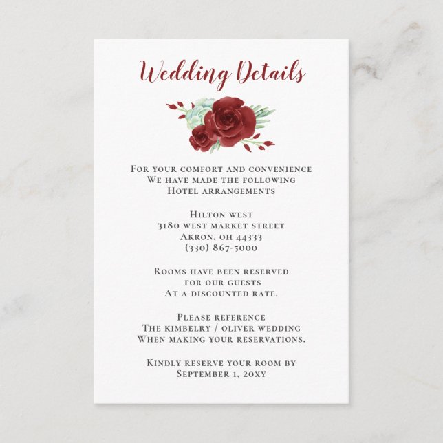 Carte D'accompagnement aquarelle succulent bordeaux or mariage floral (Devant)