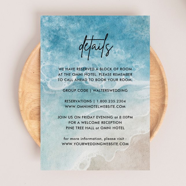 Carte D'accompagnement Aquarelle Sur La Plage Détails De Mariage (Créateur téléchargé)