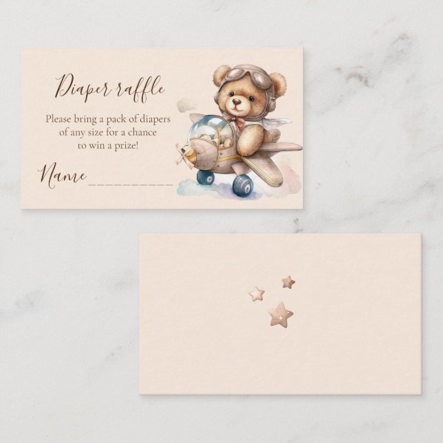 Carte D'accompagnement Aquarelle Teddy ours diaper billet de tirage (Devant / Derrière)