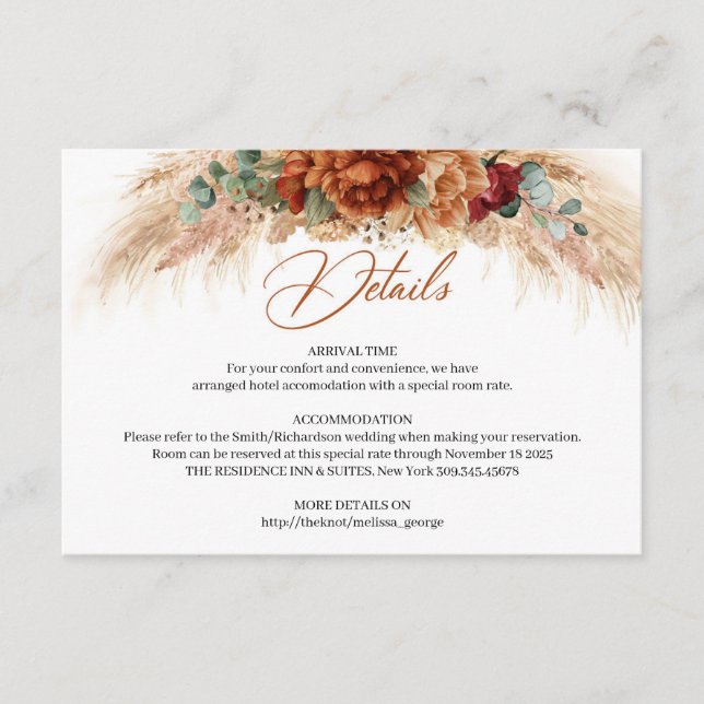 Carte D'accompagnement Aquarelle tendance terre cuite fleurs pampas herbe (Devant)