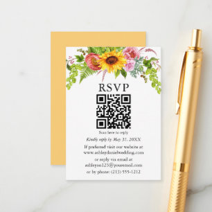 Carte D'accompagnement Aquarelle tournesol Mariage Floral QR RSVP Jaune