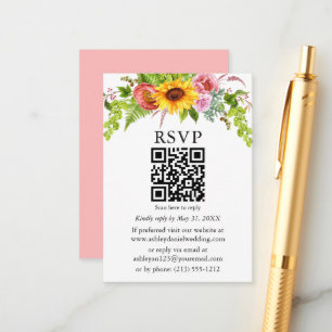 Carte D'accompagnement Aquarelle Tournesol Mariage Floral QR RSVP rose